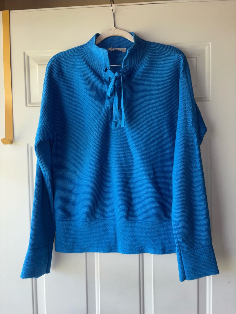 Everlane blue ribbed wool blend lace up sweater size XS